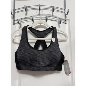 Exertek Womens XL Sports Bra Gray Black Space Dye Criss Cross Back NWT